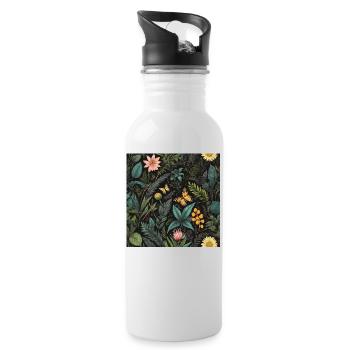 butterfly's in foliage #butterfly #flowers - Water bottle with straw - white - Right