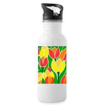 EG Tulpen I Blumen I Tulpenfest I Geschenkidee - Trinkflasche mit integriertem Trinkhalm - Weiß - Rechts