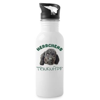 Herrchens Trinknapf mit schwarzem Pudel dunkelgrün - Trinkflasche mit integriertem Trinkhalm - Weiß - Rechts