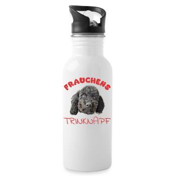 Frauchens Trinknapf mit schwarzem Pudel rot - Trinkflasche mit integriertem Trinkhalm - Weiß - Rechts