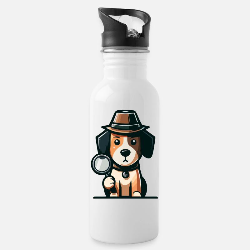 Mystery Hound: Der Fall des neugierigen Hundes - Trinkflasche mit integriertem Trinkhalm - Weiß