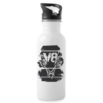 retro v8 Auto musclecars Motor vintage Symbol Logo - Trinkflasche mit integriertem Trinkhalm - Weiß - Rechts