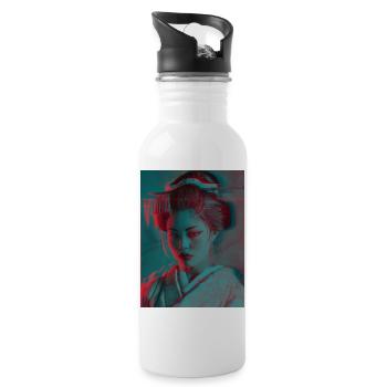 Glitch Geisha Neon-Porträt - Trinkflasche mit integriertem Trinkhalm - Weiß - Rechts