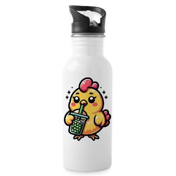Bubble Tea Chicken Boba Tea Kawaii Geschenk - Trinkflasche mit integriertem Trinkhalm - Weiß - Rechts