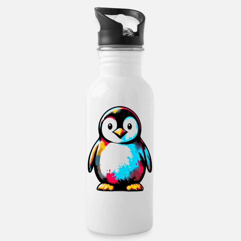 Pinguin - Trinkflasche mit integriertem Trinkhalm - Weiß