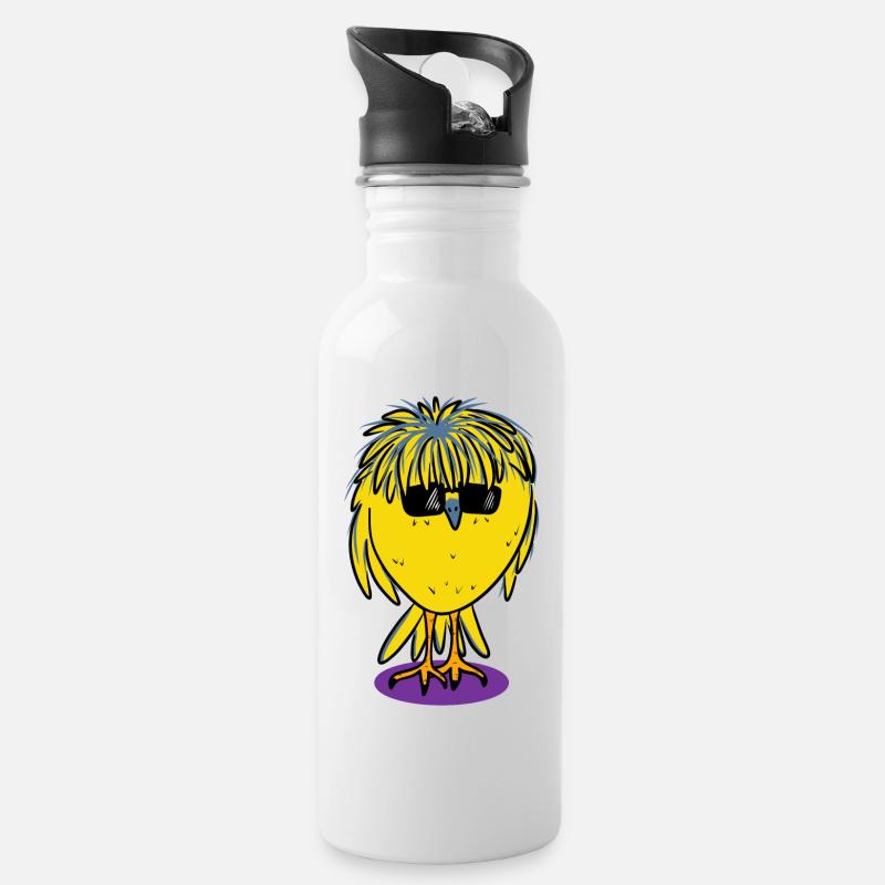 "B" Vogel - Trinkflasche mit integriertem Trinkhalm - Weiß