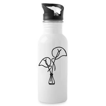 Schwarze Blume Skizze - Trinkflasche mit integriertem Trinkhalm - Weiß - Rechts