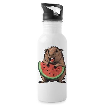 Capybara mangeant de la pastèque - Gourde avec paille intégrée - blanc - Droite