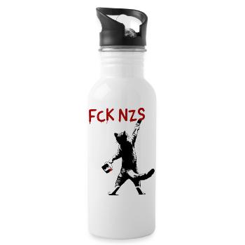 FCK NZS Cat Against Racism Street Art Style - Water bottle with straw - white - Right