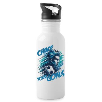Künstlerische Fußballillustration: Verfolge deine Ziele! - Trinkflasche mit integriertem Trinkhalm - Weiß - Rechts