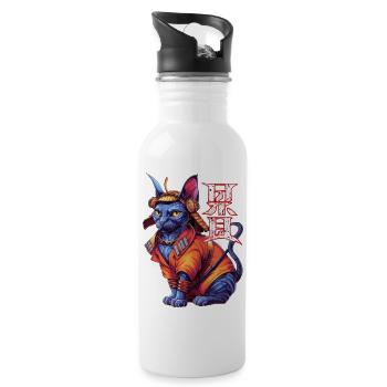 Samurai-Katze - Ninja-Kätzchen - Trinkflasche mit integriertem Trinkhalm - Weiß - Rechts
