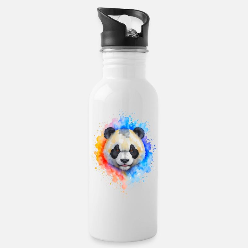 Éclaboussure de panda aquarelle - Gourde avec paille intégrée - blanc
