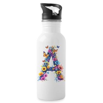 A – Floraler Anfangsbuchstabe 💐🌼🦋 - Trinkflasche mit integriertem Trinkhalm - Weiß - Rechts