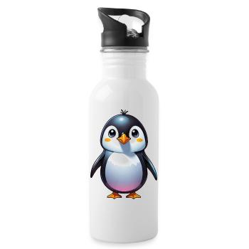 Pinguin - Trinkflasche mit integriertem Trinkhalm - Weiß - Rechts