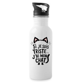 wenn ich traurig bin... Ich habe meine Katze - Trinkflasche mit integriertem Trinkhalm - Weiß - Rechts