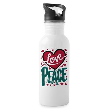 Liebe und Frieden Herz Design - Trinkflasche mit integriertem Trinkhalm - Weiß - Rechts