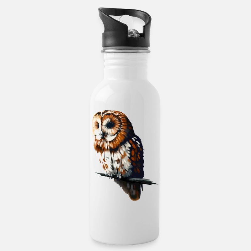 Tawny owl - Water bottle with straw - white