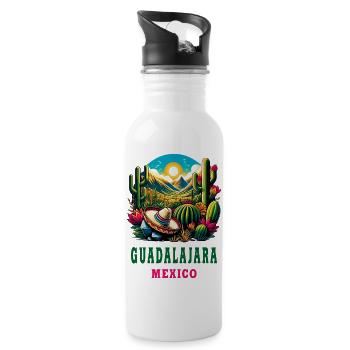 Guadalajara Mexico cactus design - Water bottle with straw - white - Right