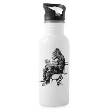 Gorilla genießt die Lektüre auf Toilette - Trinkflasche mit integriertem Trinkhalm - Weiß - Rechts