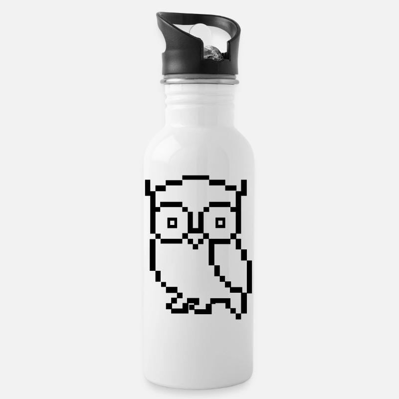 eule pixel - Trinkflasche mit integriertem Trinkhalm - Weiß