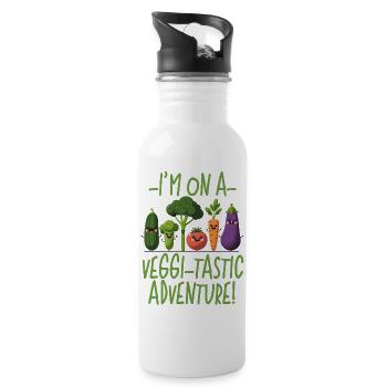 ICH BIN AUF EINEM VIGGI-TASTISCHEN ABENTEUER, VEGAN LUSTIG - Trinkflasche mit integriertem Trinkhalm - Weiß - Rechts