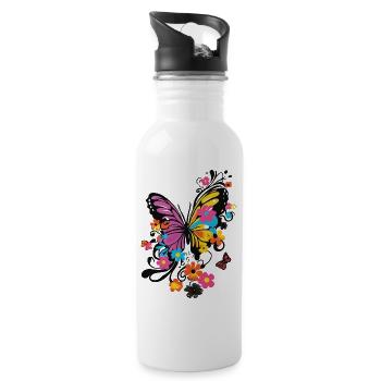 Schmetterling Bunt Farbenfroh Schön Kunst Natur - Trinkflasche mit integriertem Trinkhalm - Weiß - Rechts