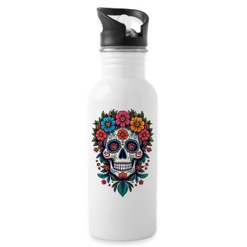 Festlicher Dia de los Muertos, Tag der Toten - Trinkflasche mit integriertem Trinkhalm - Weiß - Rechts