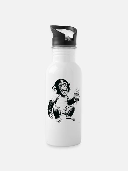 Verspielter Affe mit Eiscreme-Design - Trinkflasche mit integriertem Trinkhalm - Weiß