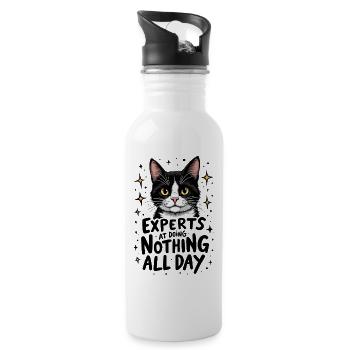 KATZEN: EXPERTEN DARIN, DEN GANZEN TAG NICHTS ZU TUN - Trinkflasche mit integriertem Trinkhalm - Weiß - Rechts