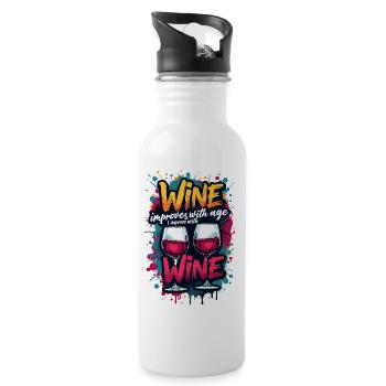WINE IMPROVES WITH AGE, I IMPROVE WITH WINE. - Water bottle with straw - white - Right