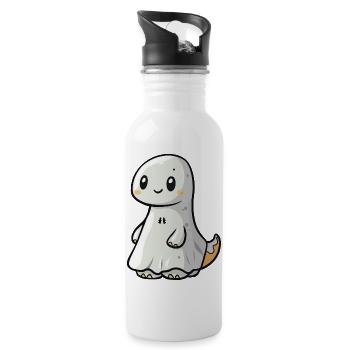 Dinosaur brontosaurus Halloween ghost - Water bottle with straw - white - Right