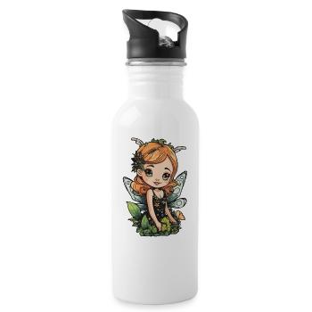 Blühende Waldfee – Süßer Naturgeist - Trinkflasche mit integriertem Trinkhalm - Weiß - Rechts