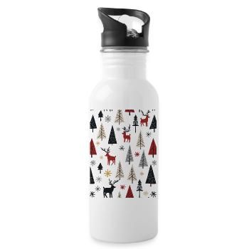Scandinavian Christmas Elements and Winter Trees - Water bottle with straw - white - Right