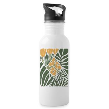 Plantes et fleurs vertes et jaunes, abstraites - Gourde avec paille intégrée - blanc - Droite