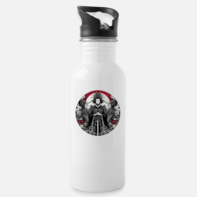 Japanese GeishaRed - Water bottle with straw - white