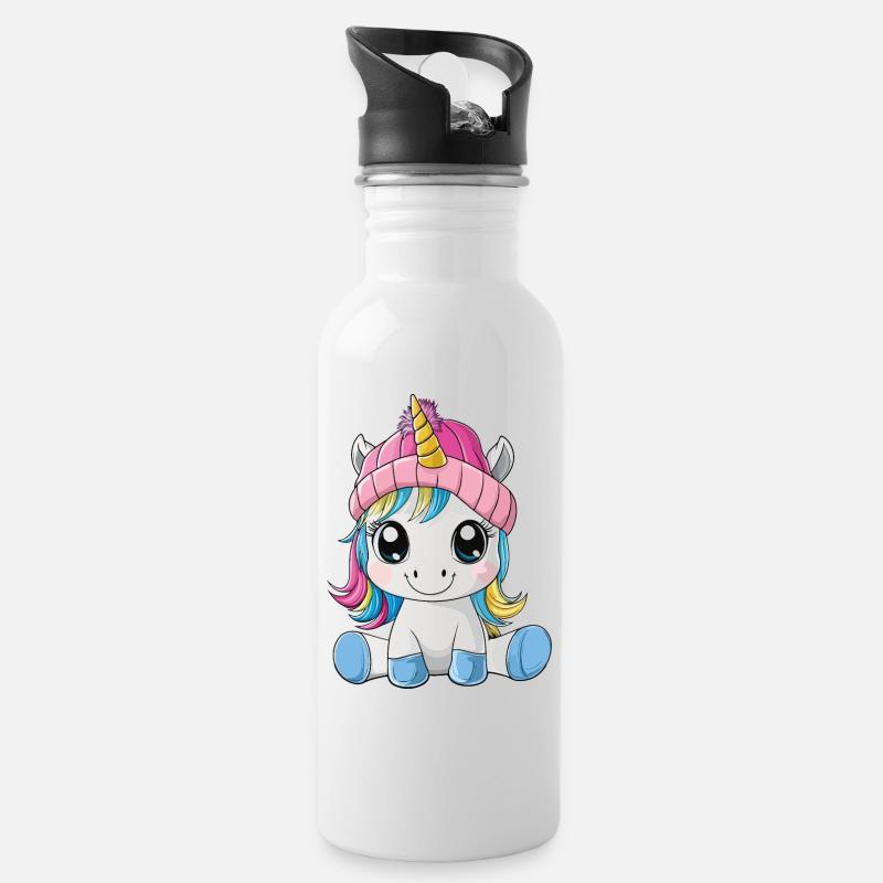 Licorne mignon mignon bébé enfants dessin animé animal - Gourde avec paille intégrée - blanc