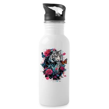 Majestic tiger with butterflies and roses - Water bottle with straw - white - Right