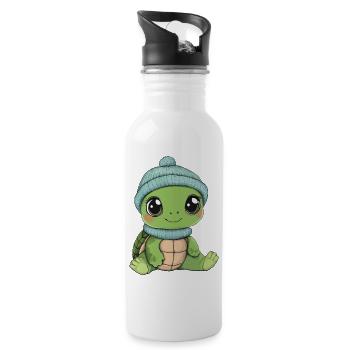 tortue mignon mignon bébé enfants animal dessin animé - Gourde avec paille intégrée - blanc - Droite