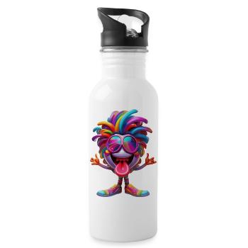 Nette, positive und wahnsinnige Zeichentrickfigur - Trinkflasche mit integriertem Trinkhalm - Weiß - Rechts
