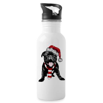 Mignon Frenchie avec chapeau et écharpe de Père Noël - Gourde avec paille intégrée - blanc - Droite