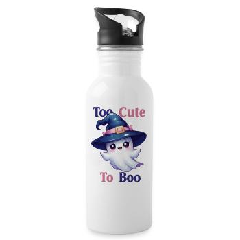 Adorable Ghost in a Witch's Hat – Too Cute to Boo - Water bottle with straw - white - Right