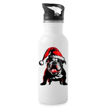 Mignon Frenchie avec chapeau de Père Noël - Gourde avec paille intégrée - blanc - Droite