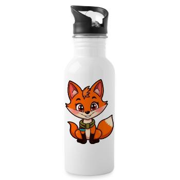 Cheerful Orange Fox with Green Scarf - Water bottle with straw - white - Right