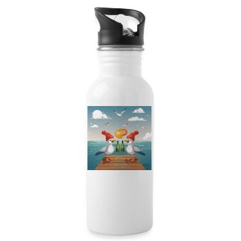 02 Lustige Möwen trinken Flaschen Bier Meer Prost - Trinkflasche mit integriertem Trinkhalm - Weiß - Rechts