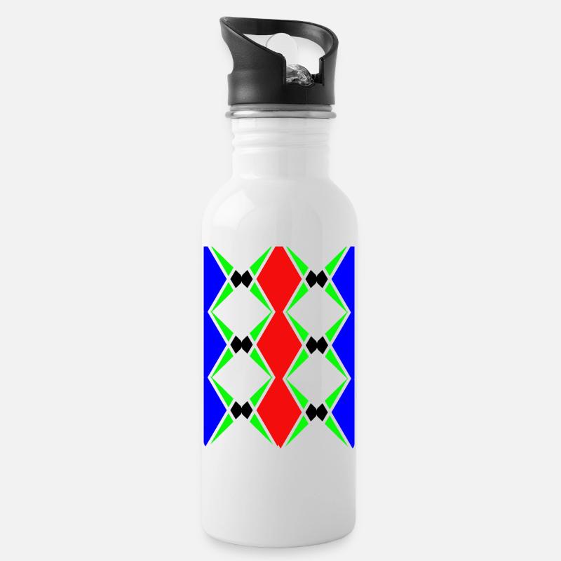 Multicolored unique design - Water bottle with straw - white