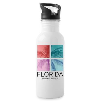 Florida USA Miami America Summer Palm Trees Beach - Water bottle with straw - white - Right