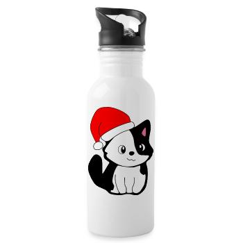 Noël - Chat festif avec chapeau de Père Noël - Gourde avec paille intégrée - blanc - Droite