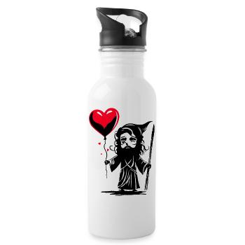Odin mit Herz Luftballon - Heartful Creatures - Trinkflasche mit integriertem Trinkhalm - Weiß - Rechts