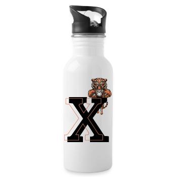 Buchstabe x Tiger - Geschenkidee - Trinkflasche mit integriertem Trinkhalm - Weiß - Rechts