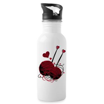 Wolle, Stricknadeln und Herzen – Handarbeit Fan - Trinkflasche mit integriertem Trinkhalm - Weiß - Rechts